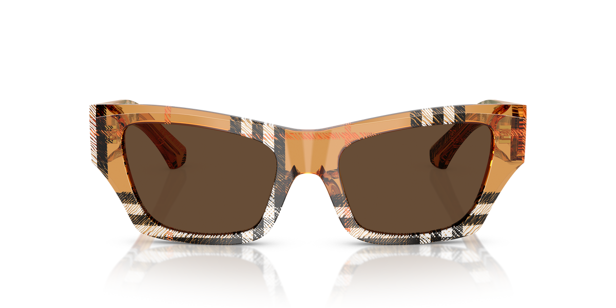 Burberry BE4441U Sunglasses in 414673 Check Sand / Dark Brown lens, front view