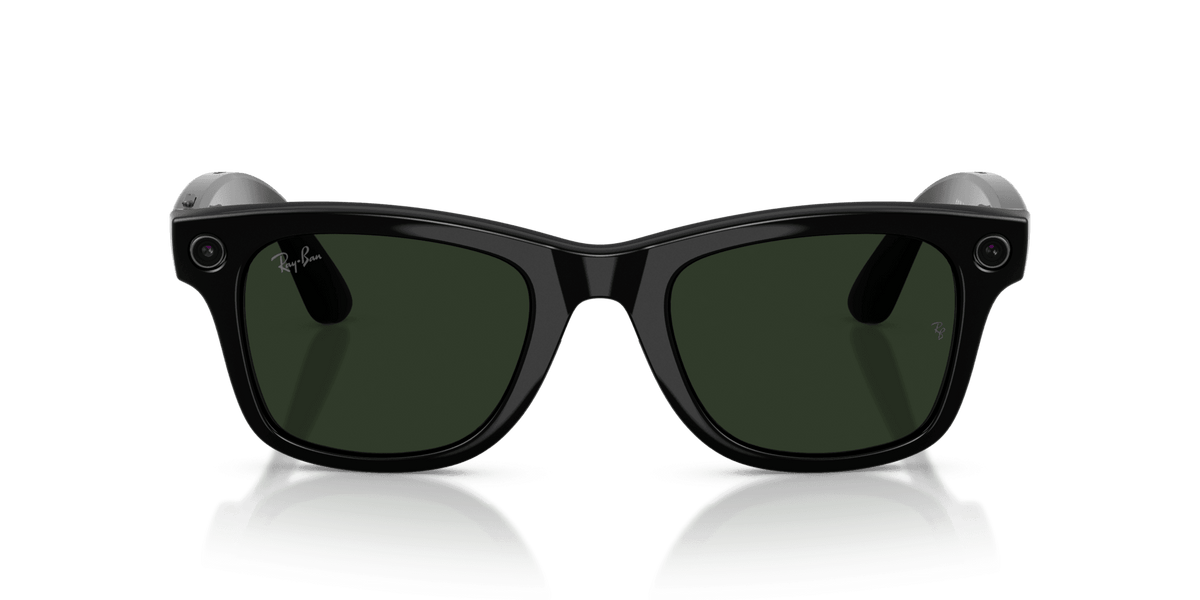 Ray-Ban Meta Wayfarer (Gen 2) AI smart glasses, shiny black frame, Graphite Green Transitions lenses, view 8