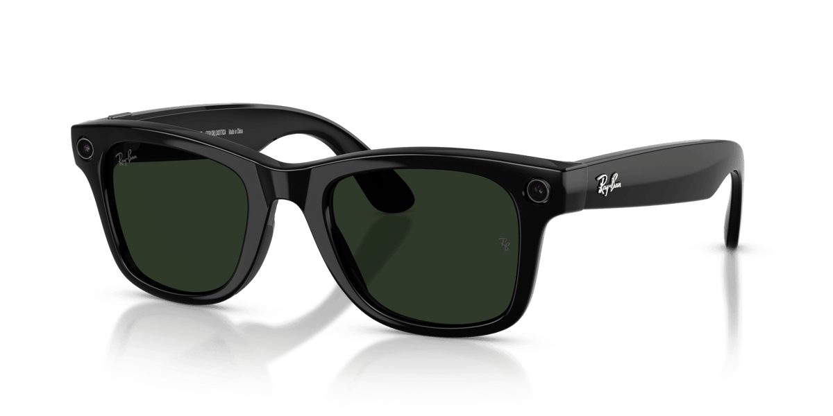 Ray-Ban Meta Wayfarer (Gen 2) AI smart glasses, shiny black frame, Graphite Green Transitions lenses, view 8