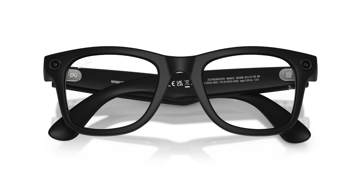 Ray-Ban Meta Wayfarer (Gen 2) AI smart glasses, matte black frame, Clear lenses, view 6