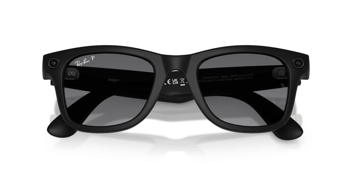 Ray-Ban Meta Wayfarer (Gen 2) AI smart glasses, matte black frame, Graphite Polarised lenses, view 6
