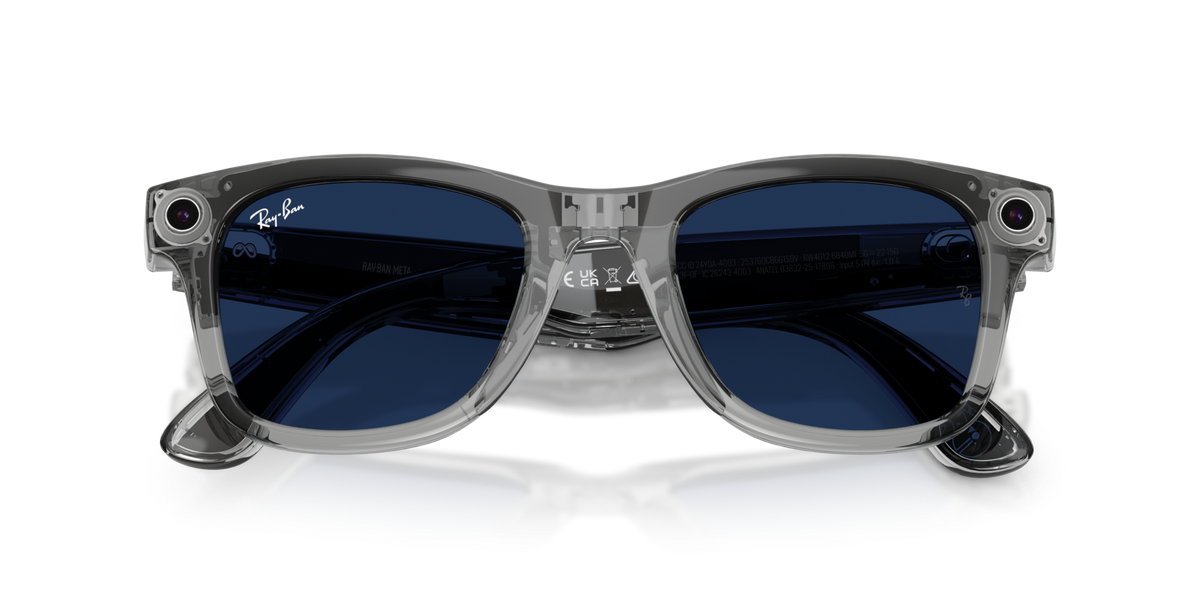Ray-Ban Meta Wayfarer (Gen 2) AI smart glasses, shiny transparent grey frame, Blue Transitions lenses, view 8