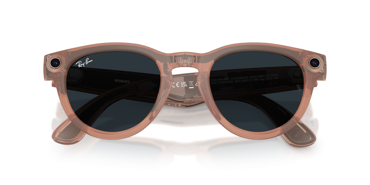 Ray-Ban Meta Headliner (Gen 2) AI smart glasses, matte peach frame, Grey Transitions lenses, view 8