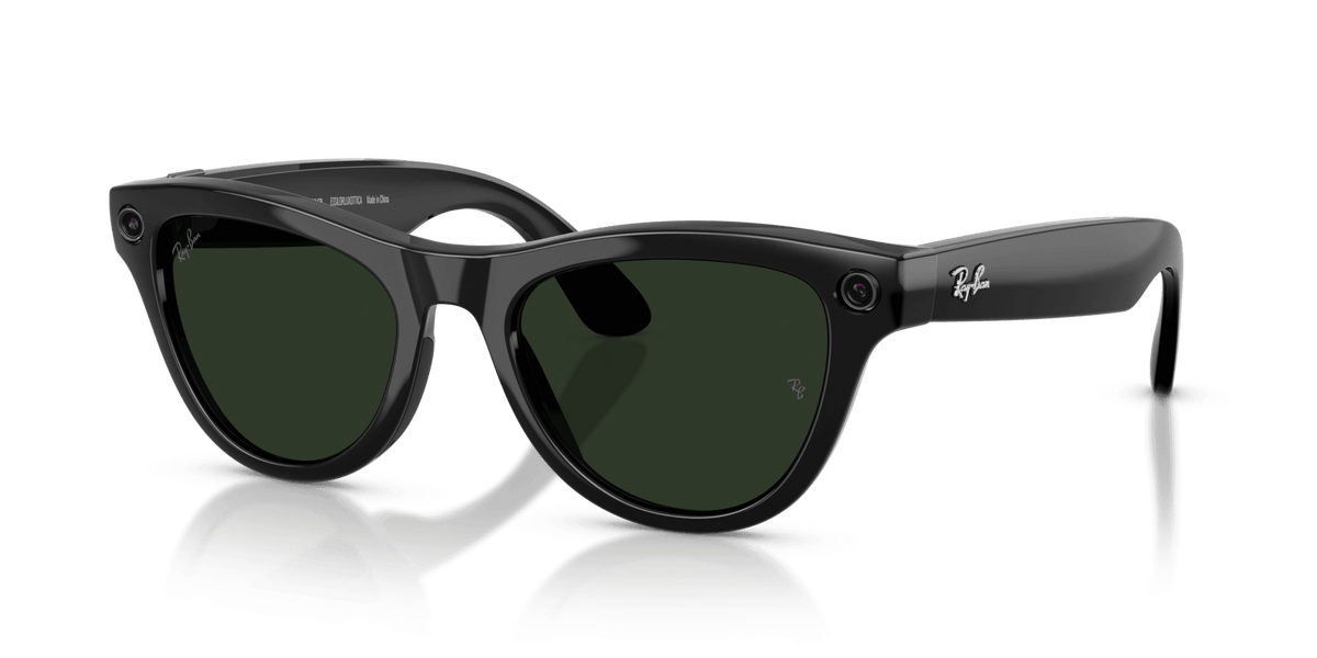 Ray-Ban Meta Skyler (Gen 2) AI smart glasses, shiny black frame, Graphite Green Transitions lenses, view 8