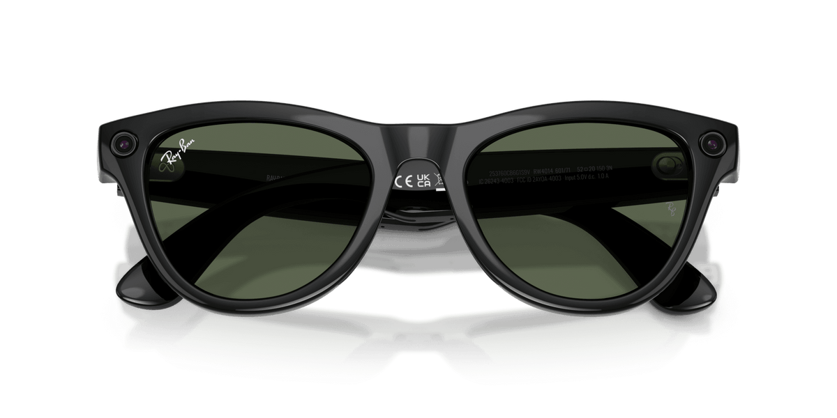 Ray-Ban Meta Skyler (Gen 2) AI smart glasses, shiny black frame, G-15 Green lenses, view 6
