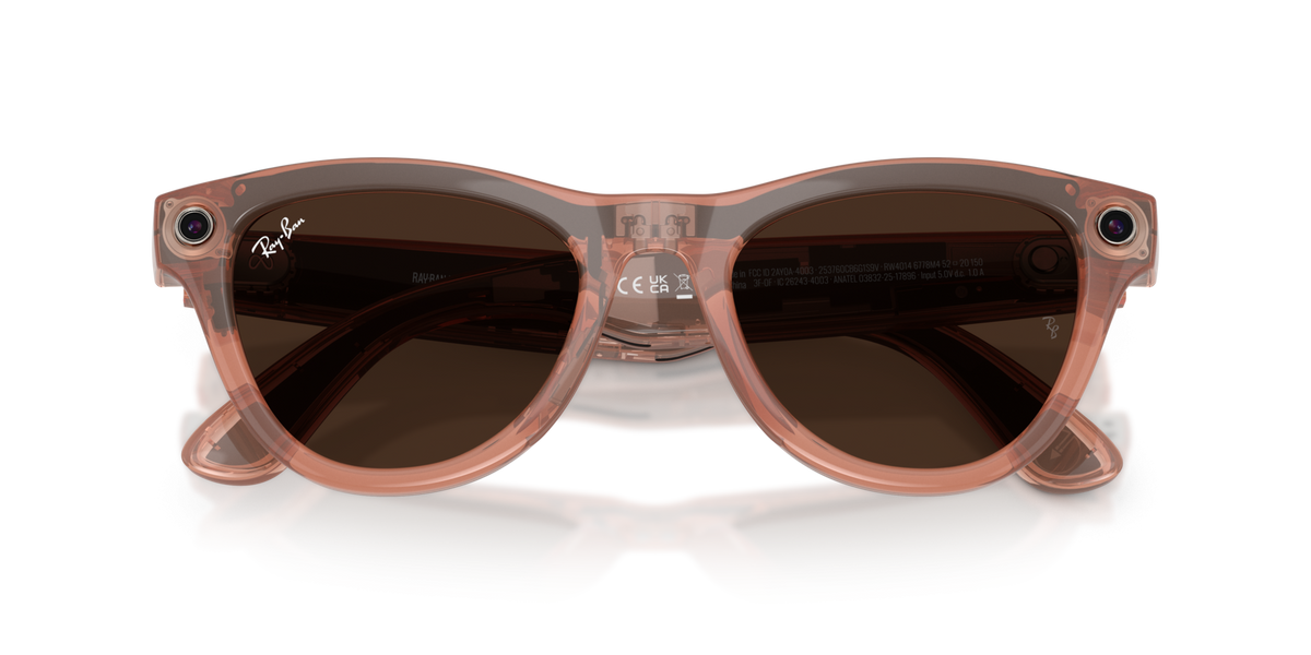 Ray-Ban Meta Skyler (Gen 2) AI smart glasses, shiny peach frame, Brown Transitions lenses, view 8