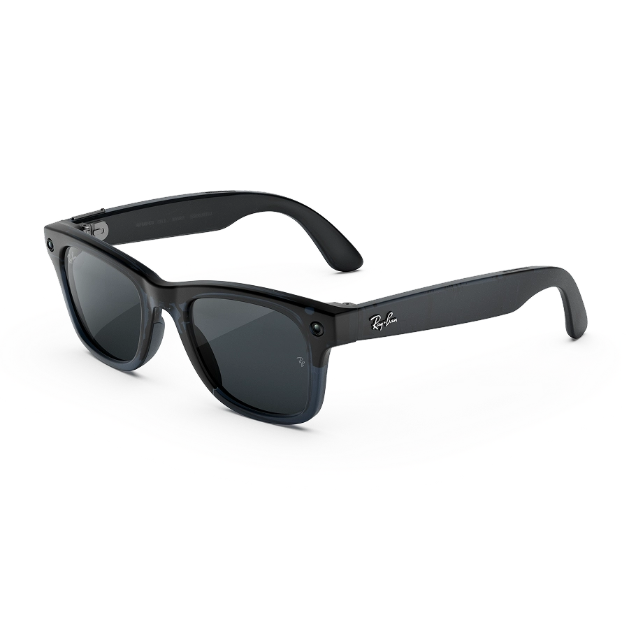 Ray-Ban Meta Wayfarer (Gen 3) AI smart glasses, transparent matte ocean blue frame, Grey Transitions lenses