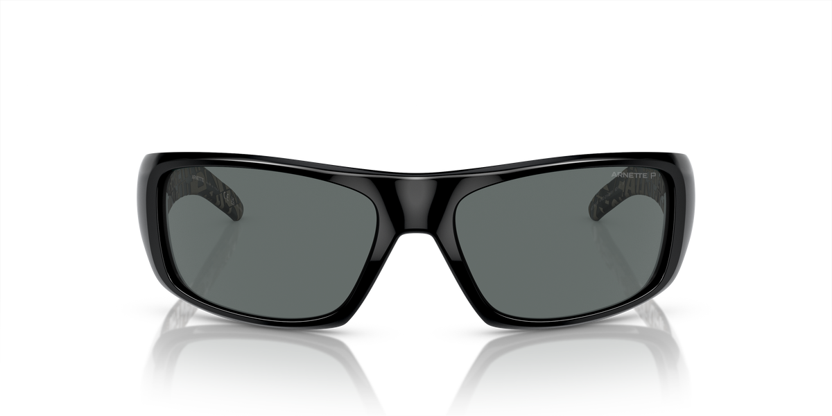 Arnette AN4182 Hot Shot Sunglasses in 214981 Shiny Black / Polarized Dark Grey lens, front view