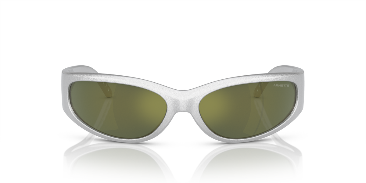 Arnette AN4302 Catfish Sunglasses in 28676R Metallic Silver / Dark Green Mirror Petrol lens, front view