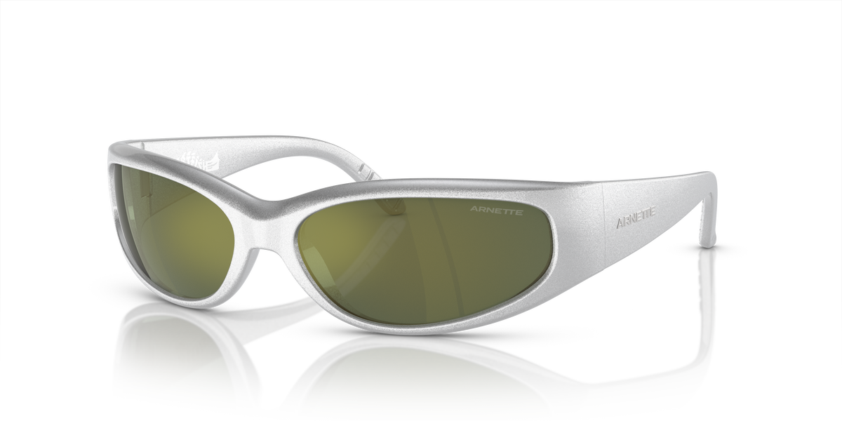 Arnette AN4302 Catfish Sunglasses in 28676R Metallic Silver / Dark Green Mirror Petrol lens