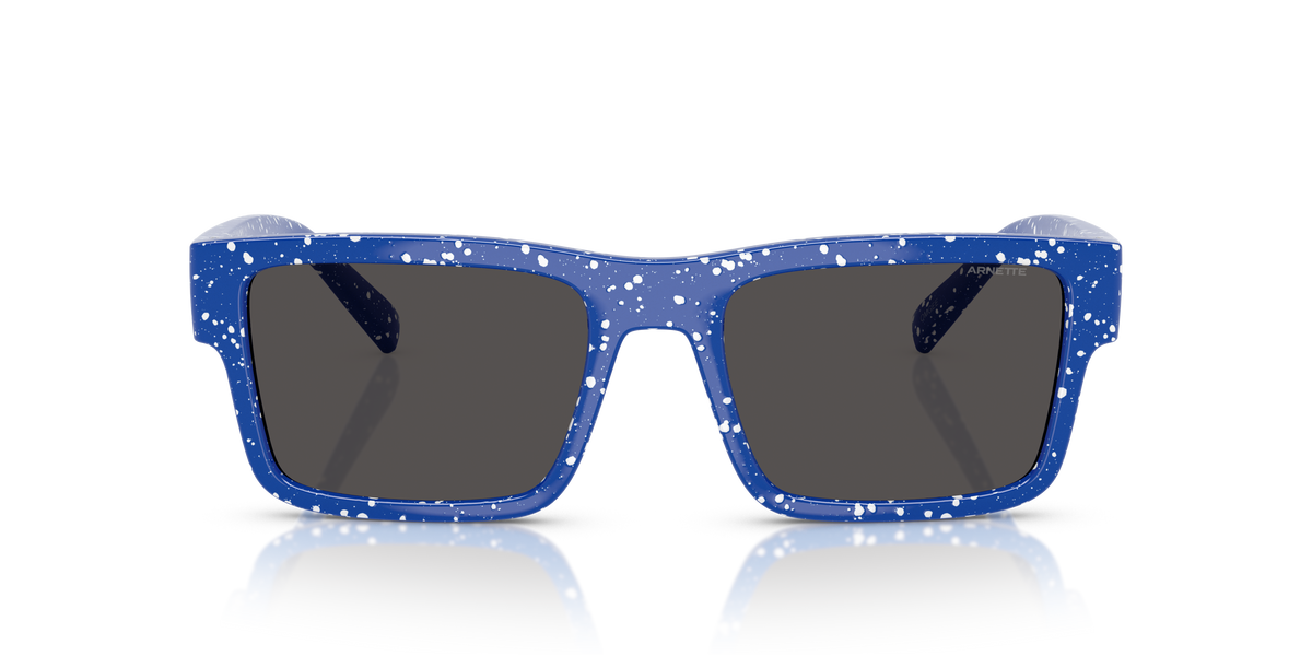Arnette AN4344 Omgee Sunglasses in 297087 Royal Blue/White Splatter / Dark Grey lens, front view