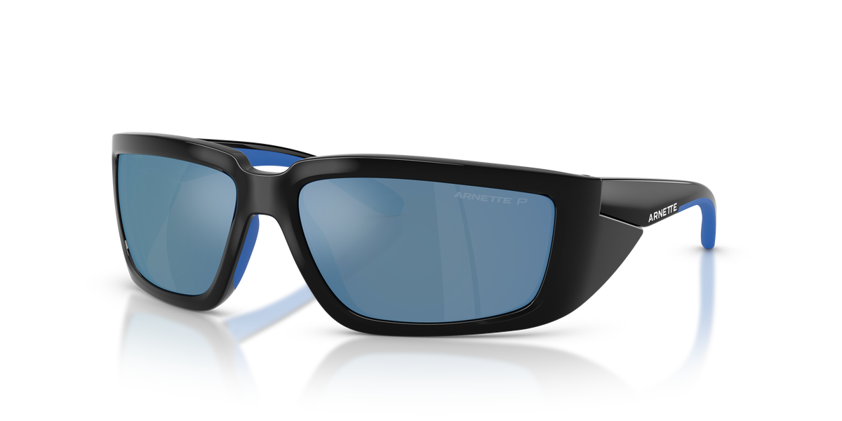 Arnette AN4355 Taggit Sunglasses in 275322 Black/Royal Blue Rubber / Dark Grey Mirror Water Polarized lens
