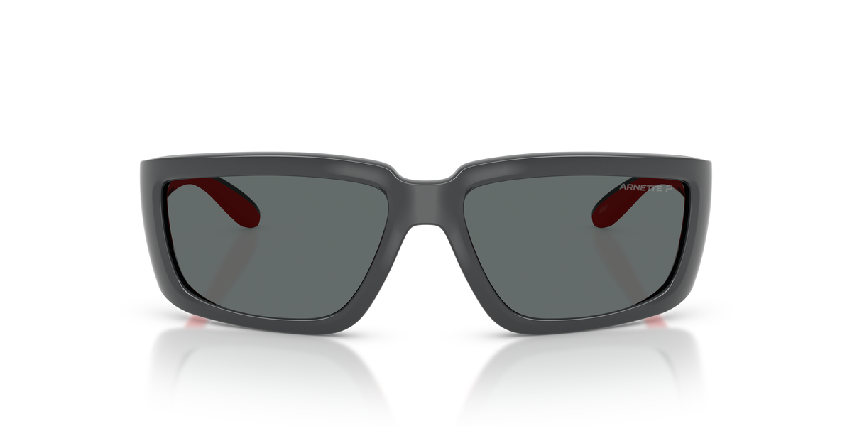 Arnette AN4355 Taggit Sunglasses in 284181 Dark Grey/Red Rubber / Polarized Dark Grey lens, front view