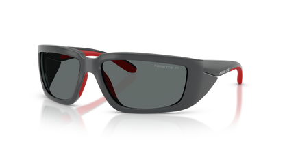 Arnette AN4355 Taggit Sunglasses in 284181 Dark Grey/Red Rubber / Polarized Dark Grey lens