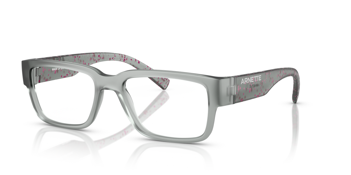 Arnette AN7261 Woah Eyeglasses Frame in 2969 Matt Transparent Grey/Pink Splatter