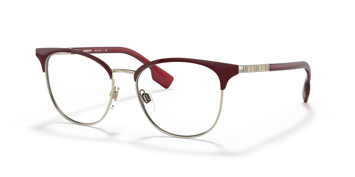 Burberry BE1355 Sophia Eyeglasses Frame in 1319 Light Gold/Bordeaux