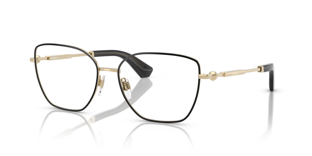 Burberry BE1390 Eyeglasses Frame in 1326 Light Gold With Black Rim