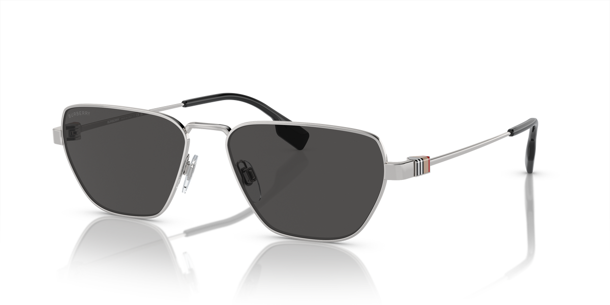 Burberry BE3146 Sunglasses in 100587 Silver / Dark Grey lens