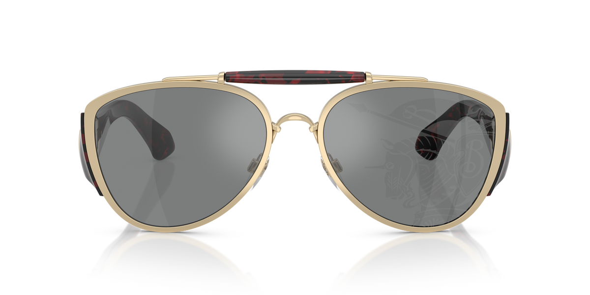 Burberry BE3161 Sunglasses in 1109AI Light Gold / Dark Grey Tampo Silver lens, front view