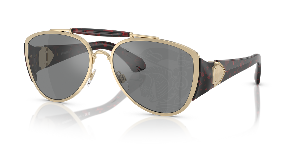 Burberry BE3161 Sunglasses in 1109AI Light Gold / Dark Grey Tampo Silver lens
