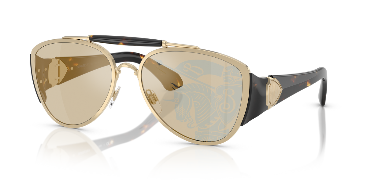Burberry BE3161 Sunglasses in 1109P4 Light Gold / Dark Brown Tampo Gold lens
