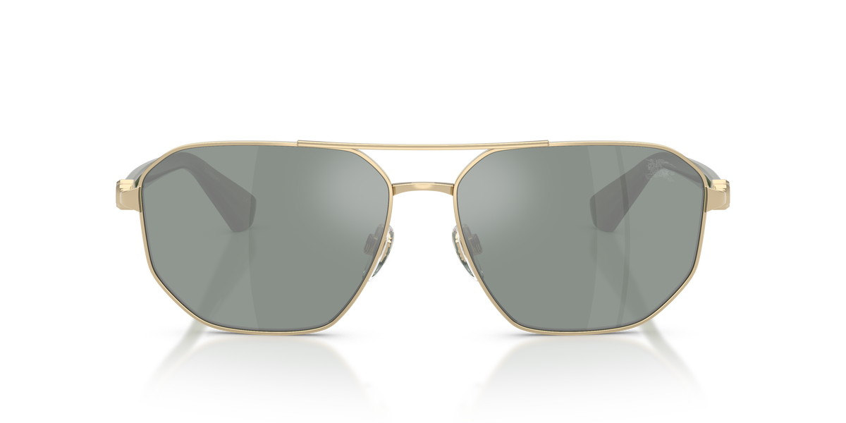 Burberry BE3166 Sunglasses in 110982 Light Gold / Petrol Green Mirror Silver lens, front view