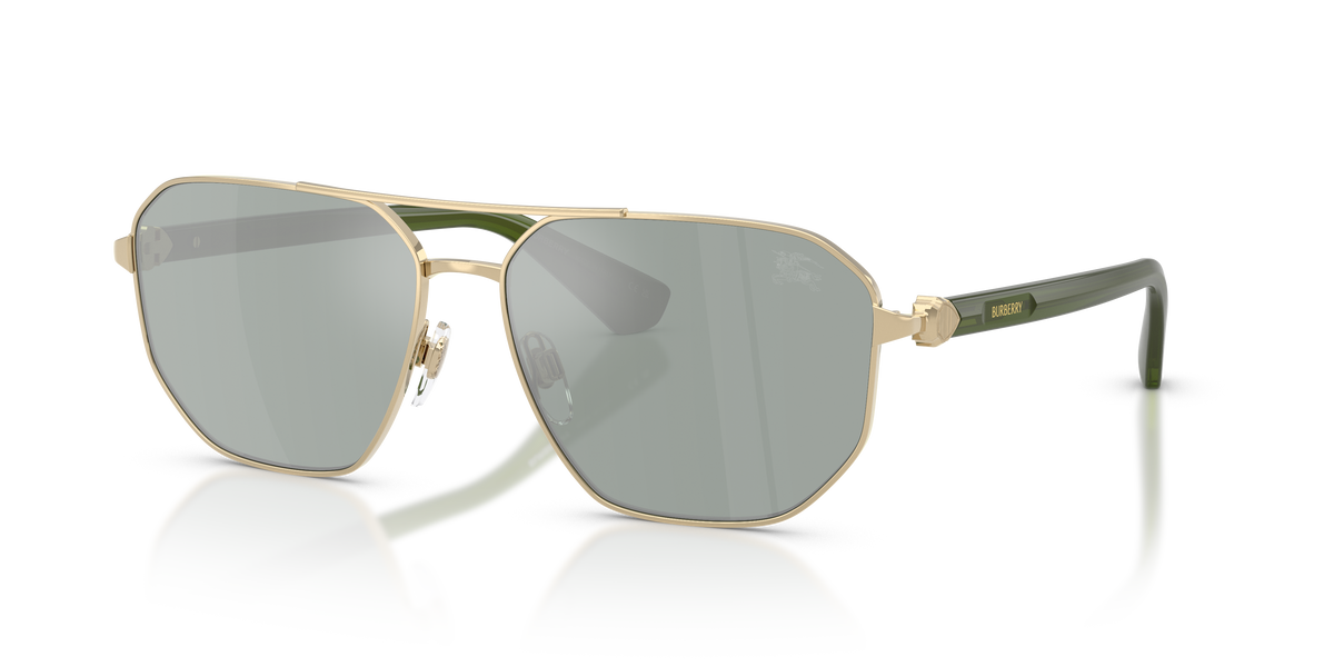 Burberry BE3166 Sunglasses in 110982 Light Gold / Petrol Green Mirror Silver lens