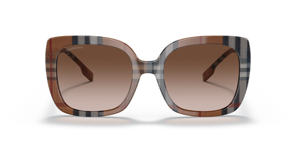 Burberry BE4323 Caroll Sunglasses in 400513 Brown Check / Gradient Brown lens, front view