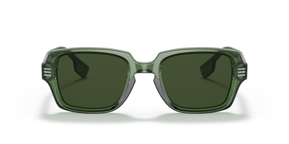 Burberry BE4349 Eldon Sunglasses in 394671 Green / Dark Green lens, front view