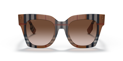Burberry BE4364 Kitty Sunglasses in 396713 Brown Check / Brown Gradient lens, front view