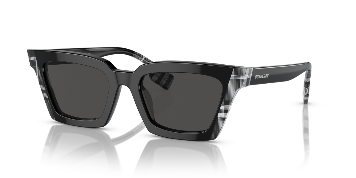 Burberry BE4392U Briar Sunglasses in 405187 Black/Check White Black / Dark Grey lens