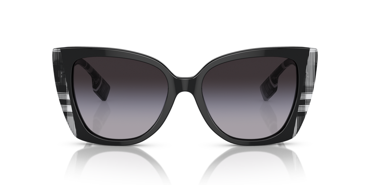 Burberry BE4393 Meryl Sunglasses in 40518G Black/Check White Black / Grey Gradient lens, front view