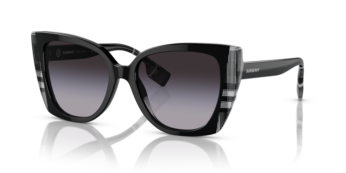 Burberry BE4393 Meryl Sunglasses in 40518G Black/Check White Black / Grey Gradient lens