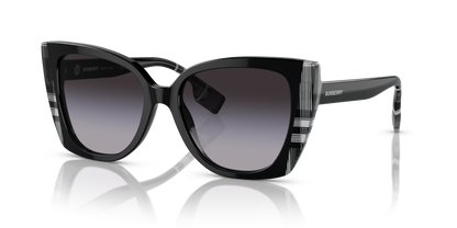 Burberry BE4393 Meryl Sunglasses in 40518G Black/Check White Black / Grey Gradient lens