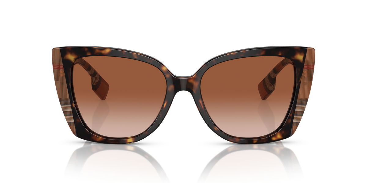 Burberry BE4393 Meryl Sunglasses in 405313 Dark Havana/Check Brown / Brown Gradient lens, front view