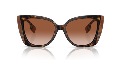 Burberry BE4393 Meryl Sunglasses in 405313 Dark Havana/Check Brown / Brown Gradient lens, front view