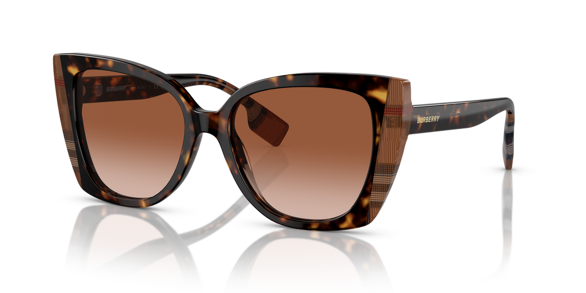 Burberry BE4393 Meryl Sunglasses in 405313 Dark Havana/Check Brown / Brown Gradient lens