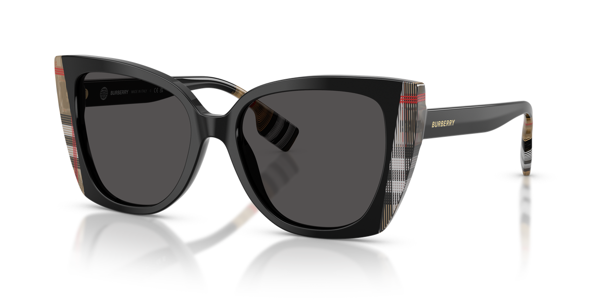 Burberry BE4393 Meryl Sunglasses in 405587 Black/Vintage Check / Dark Grey lens