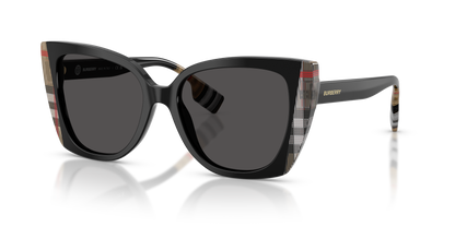 Burberry BE4393 Meryl Sunglasses in 405587 Black/Vintage Check / Dark Grey lens