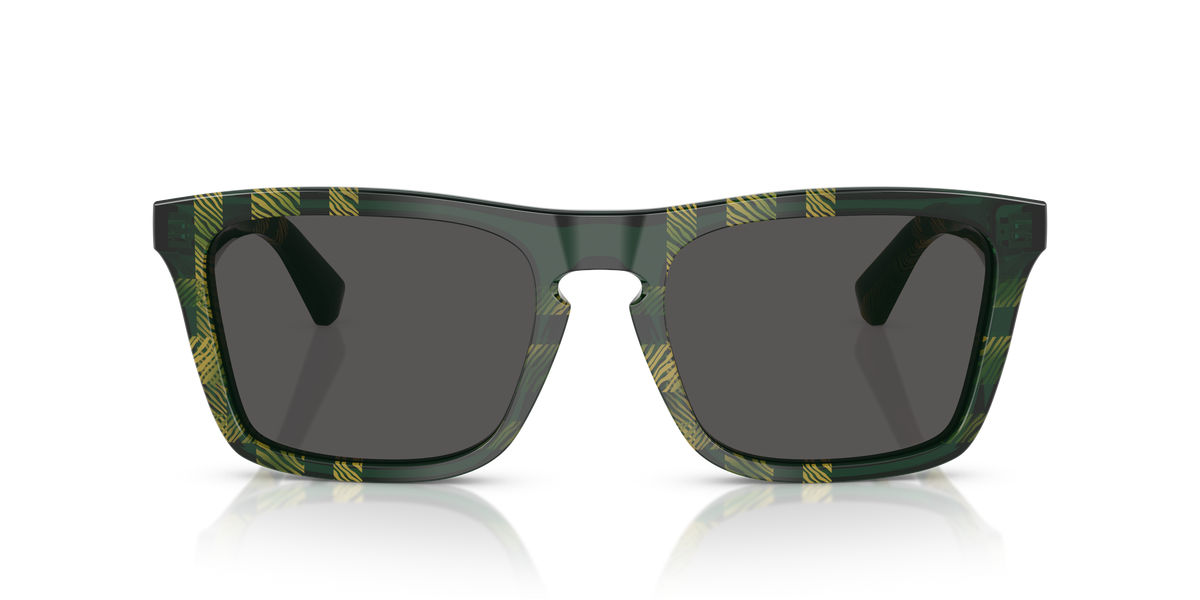Burberry BE4434 Sunglasses in 412587 Check Green / Dark Grey lens, front view