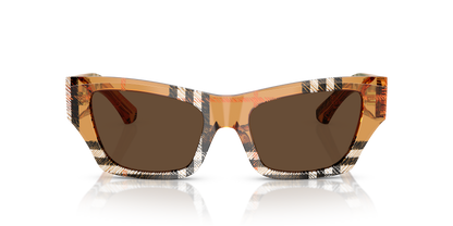 Burberry BE4441U Sunglasses in 414673 Check Sand / Dark Brown lens, front view