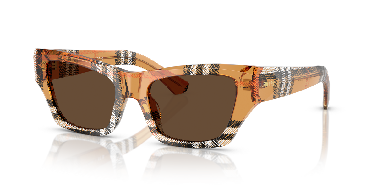 Burberry BE4441U Sunglasses in 414673 Check Sand / Dark Brown lens