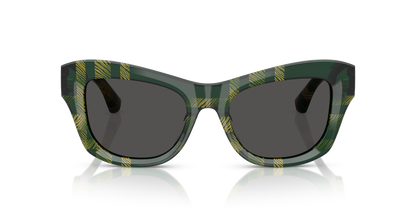 Burberry BE4442U Sunglasses in 412587 Check Green / Dark Grey lens, front view