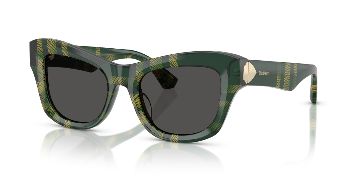 Burberry BE4442U Sunglasses in 412587 Check Green / Dark Grey lens
