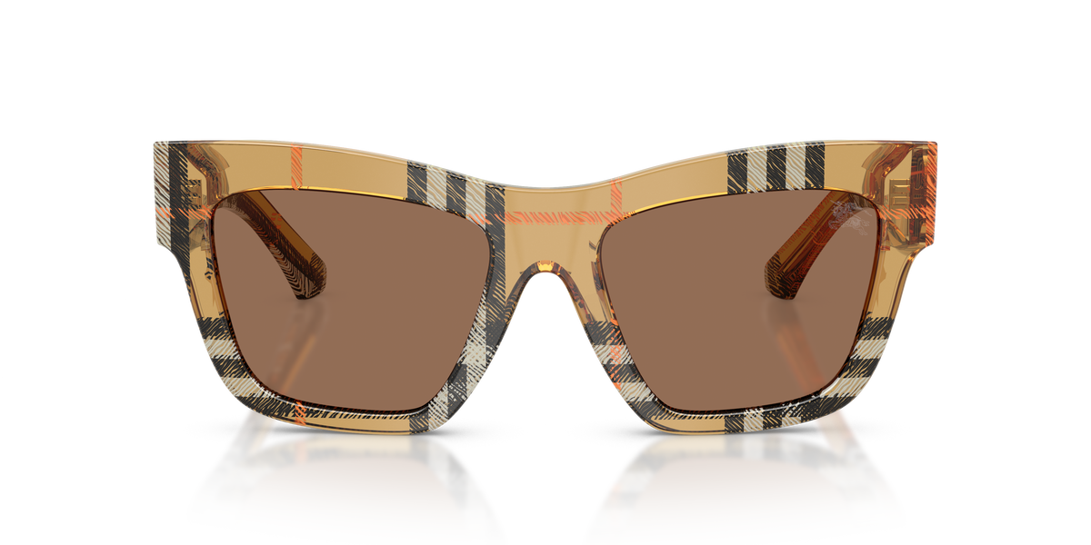 Burberry BE4449 Sunglasses in 414673 Check Sand / Dark Brown lens, front view