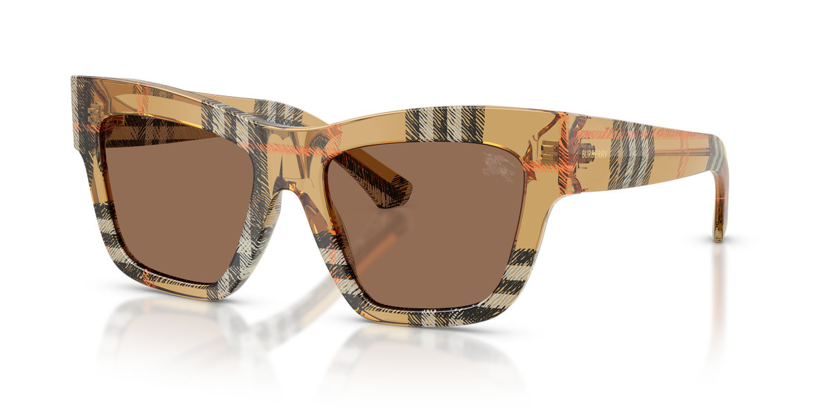 Burberry BE4449 Sunglasses in 414673 Check Sand / Dark Brown lens