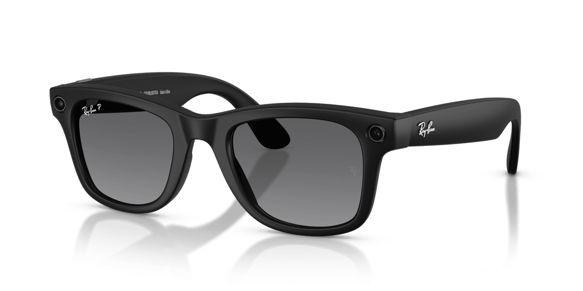 Ray-Ban Meta Wayfarer (Gen 2) AI smart glasses, matte black frame, Graphite Polarised lenses, view 2