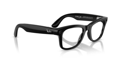 Ray-Ban Meta Wayfarer (Gen 2) AI smart glasses, shiny black frame, Graphite Green Transitions lenses, view 5