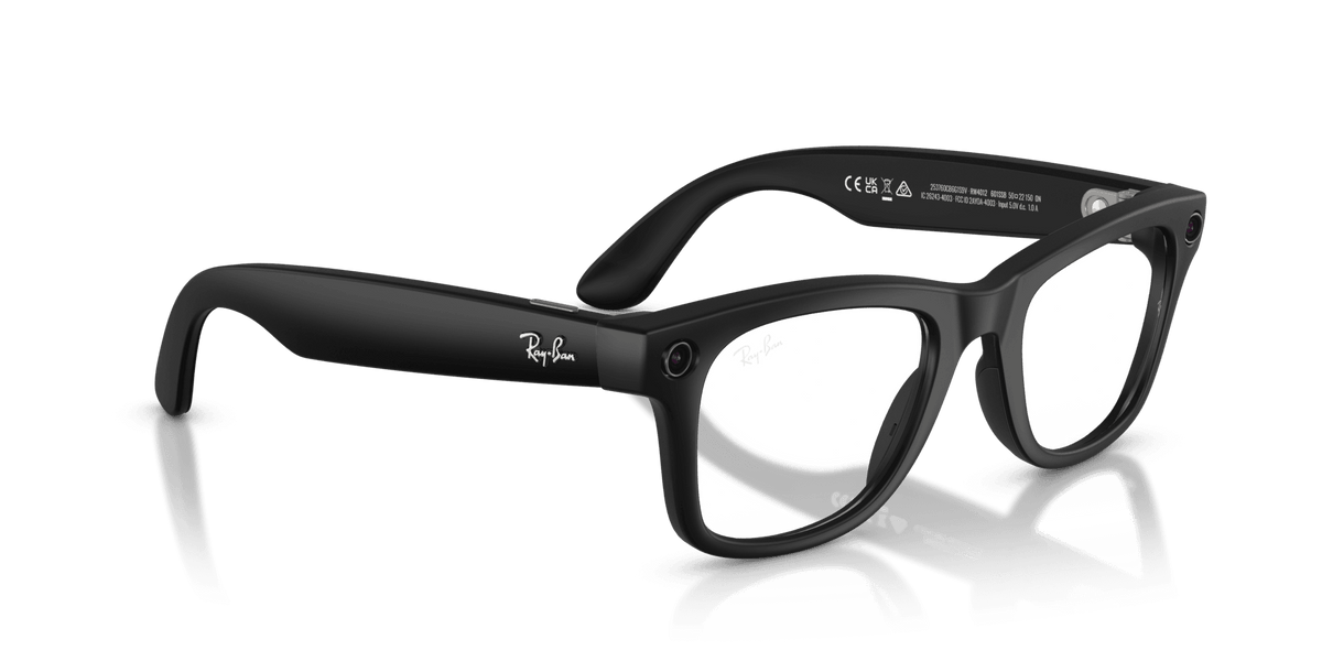 Ray-Ban Meta Wayfarer (Gen 2) AI smart glasses, matte black frame, Clear lenses, view 5