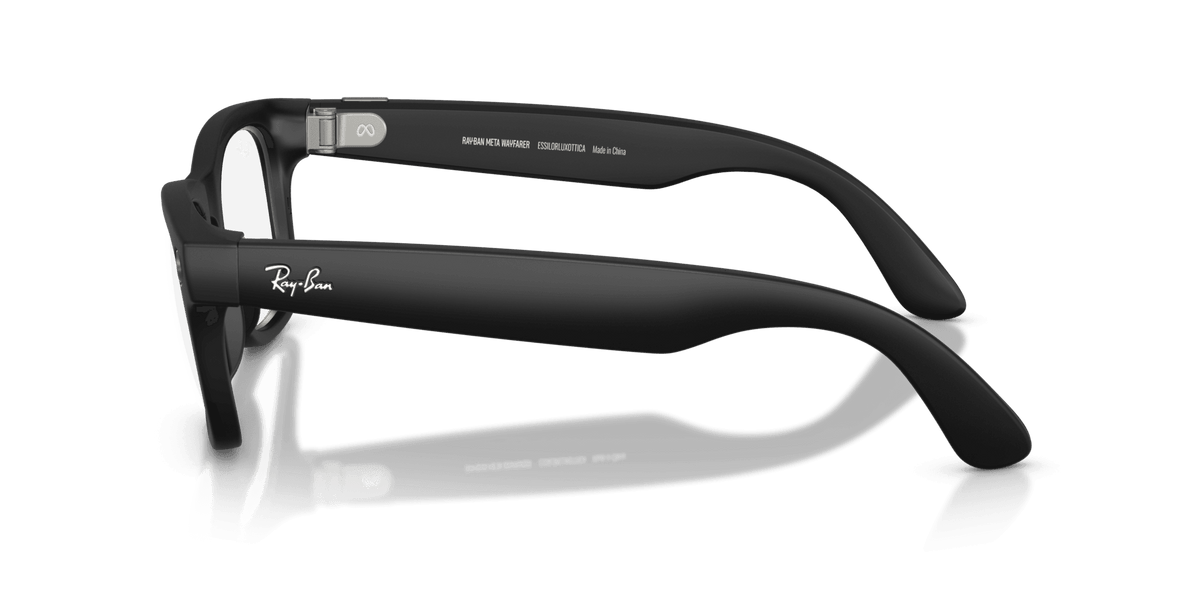 Ray-Ban Meta Wayfarer (Gen 2) AI smart glasses, matte black frame, Clear lenses, view 3